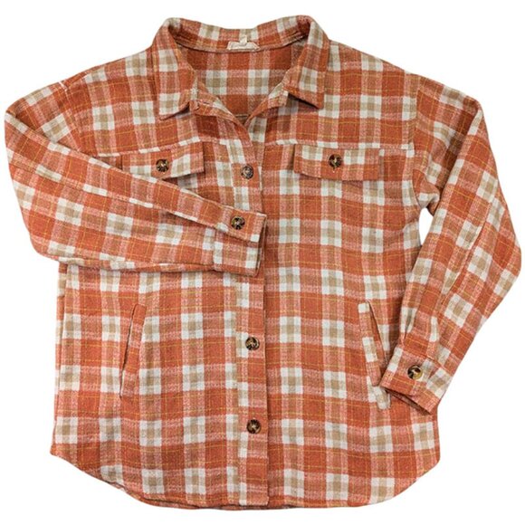 Easel Shacket Womens S Orange Plaid Lumberjack 90s Grunge Streetwear Fall Wool - Picture 1 of 9